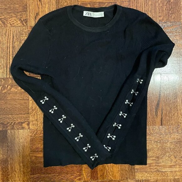 Zara Sweaters Women's Medium Black Crew Neck Long Sleeves Pullover Modern Style - Picture 1 of 2